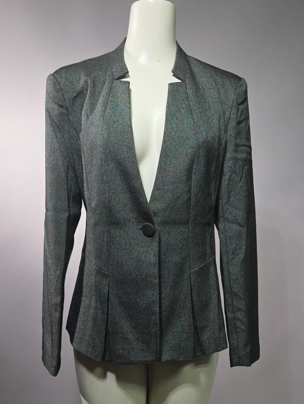 Women's Notched-Neck Gray Single-Button Blazer R10 - Picture 1 of 6